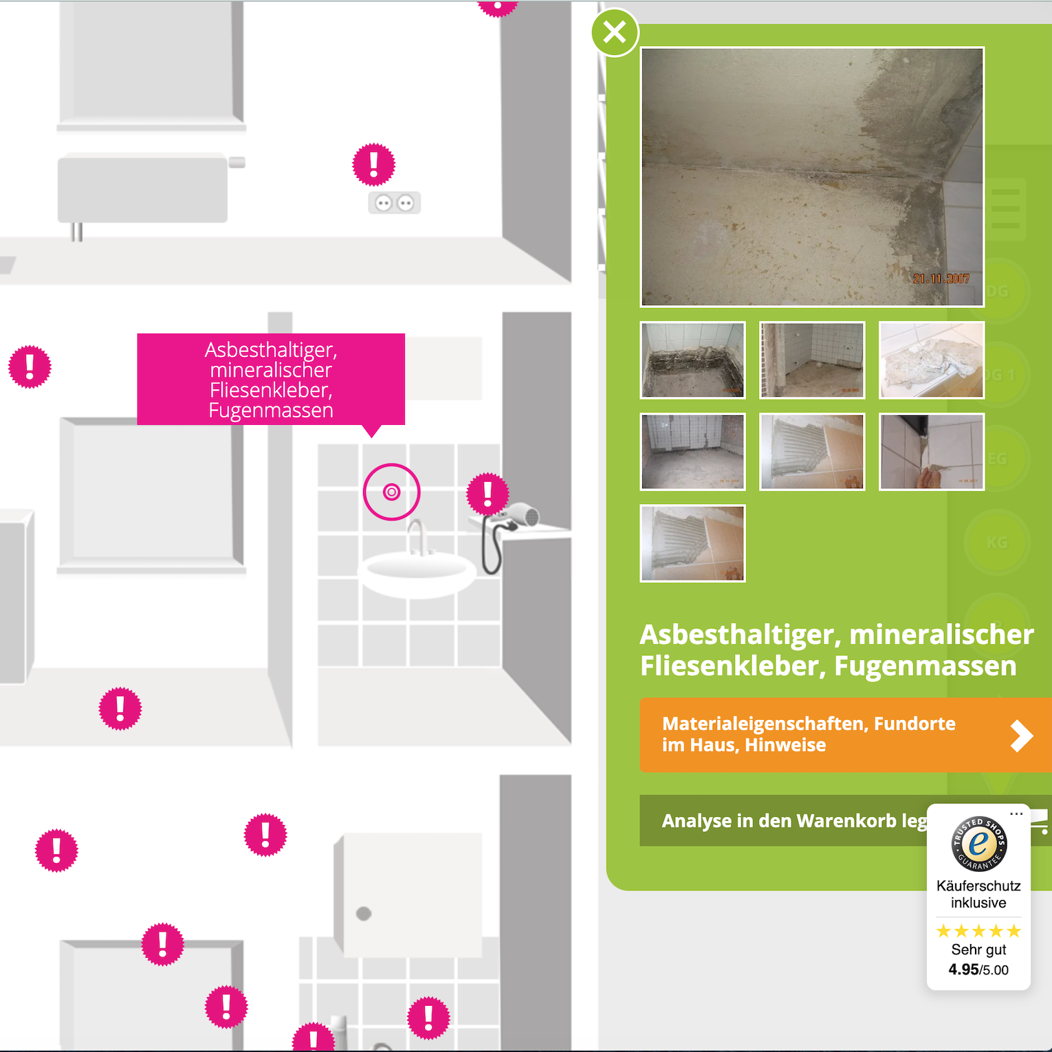 Screenshot des CRB Asbesthauses - Fundstellensuche für Asbest-Vorkommen der CRB Analyse Service GmbH | © CRB Analyse Service GmbH